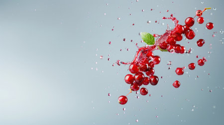 A striking image of fresh red berries splashing in water, capturing the essence of freshness and vitality. Ideal for food and beverage promotions.の素材