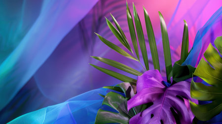 A stunning composition featuring vibrant tropical leaves against a colorful background, perfect for nature-inspired projects, designs, and decor.の素材