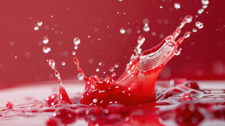 This captivating image showcases a dynamic splash of water against a bright red backdrop, emphasizing energy and fluid motion, perfect for creative projects.の素材