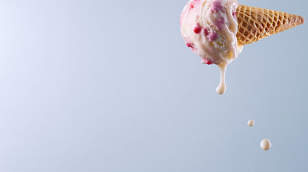 A beautifully composed image of a melting ice cream cone, showcasing creamy textures and vibrant colors, perfect for summer-themed projects or desserts.の素材