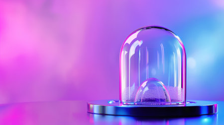 A stunning glass dome resting on a circular base showcases colorful background lighting that creates a captivating aesthetic with soft bokeh effects.の素材