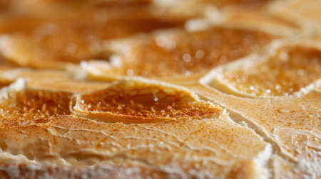 Captivating close-up of a freshly baked crusty bread loaf, showcasing intricate textures and golden highlights, perfect for culinary inspiration.の素材
