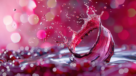 This vibrant image captures a dynamic water splash with colorful droplets against a vivid bokeh background, evoking a sense of freshness and celebration.の素材