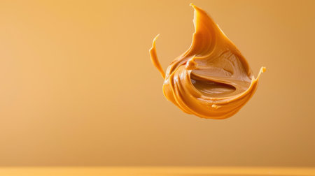 This image presents a luscious swirl of creamy peanut butter, showcasing its rich texture and inviting color against a soft neutral backdrop, perfect for food-related content.の素材