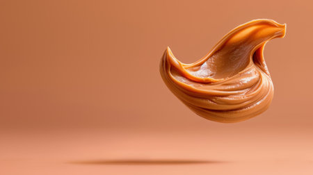 A mesmerizing swirl of smooth and creamy peanut butter isolated on a soft beige background, perfect for culinary and food-related concepts and recipes.の素材