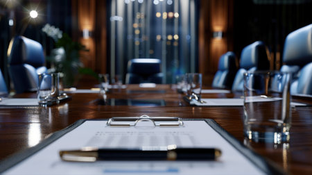 A stylish and modern conference room design featuring a sleek table, elegant chairs, and clear glass decor, perfect for business meetings and presentations.の素材