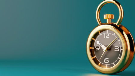 This image features an elegant vintage stopwatch with a gold finish and a dark dial, set against a soft teal background, perfect for themes of time, precision, and timeless design.の素材