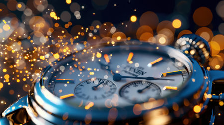 A stunning close-up of a luxury timepiece against a blurred, sparkling background. This image showcases exquisite craftsmanship and fine detailing, perfect for horology enthusiasts.の素材
