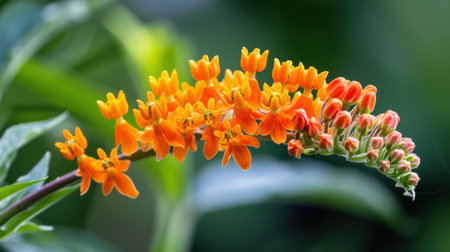 This stunning image features a vibrant orange flower with delicate buds, set against a soft green background, capturing the essence of nature's beauty.の素材