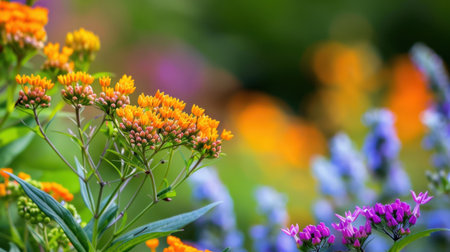 This stunning image captures a vibrant array of colorful flowers in a garden, showcasing natural beauty with a soft, blurred background. Perfect for expressing tranquility and the joys of nature.の素材