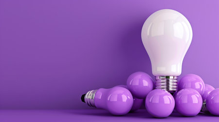 Vibrant light bulbs rest on a smooth purple surface, creating a stunning visual effect. Ideal for art, design, or decor projects that need modern and colorful elements.の素材