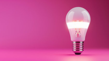 A single light bulb stands prominently against a vibrant pink backdrop, embodying modern design and creative inspiration for various artistic and innovative applications.の素材
