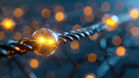 This abstract image features glowing spheres on twisted wire, creating a dreamy atmosphere with its vibrant colors and light effects. Ideal for various design projects.の素材