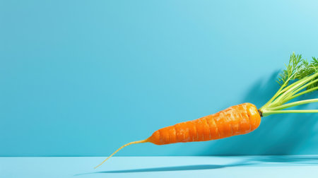 Bright and vibrant orange carrot placed against a smooth blue background, showcasing its freshness and appeal for health-conscious culinary uses.の素材