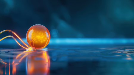 A captivating illuminated sphere emits a warm glow with flowing trails, set against a dreamy abstract background, embodying modern digital artistry.の素材