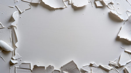 This image showcases an abstract background featuring torn white paper fragments, creating an artistic frame around an empty central space. Ideal for creative projects.の素材