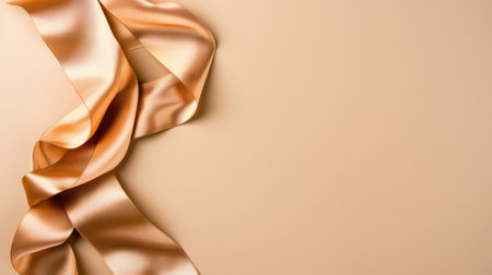 A beautiful satin ribbon elegantly drapes across a smooth beige background, creating a luxurious and stylish visual ideal for artistic presentations and designs.の素材