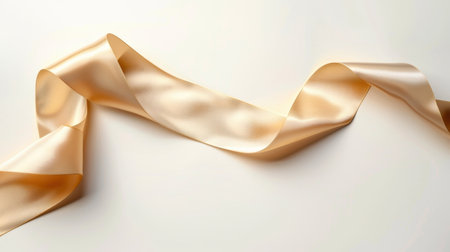 This elegant satin ribbon gracefully curves over a plain background, showcasing its smooth texture and soft shine, perfect for design projects and decoration.の素材