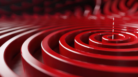 This captivating abstract image features a red spiral design with circular patterns, creating a striking visual effect that draws the viewer's attention.の素材