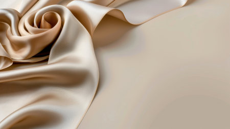 This image showcases soft beige satin fabric draped elegantly with a smooth texture, perfect for fashion, home decor, or artistic projects.の素材