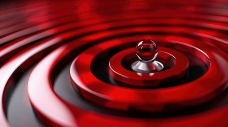 This image showcases a water droplet creating elegant ripples in a vibrant red background, emphasizing movement and stillness in an abstract design.の素材
