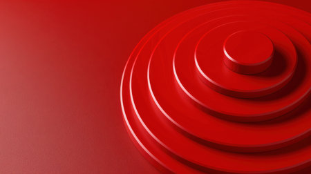 A minimalist abstract image featuring concentric circular layers in vivid red against a matching background, embodying modern design aesthetics and simplicity.の素材