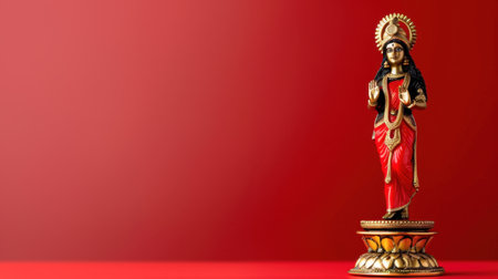 This stunning figurine captures the essence of spirituality and artistry. Placed against a vibrant red background, it showcases intricate details, symbolizing devotion and culture.の素材