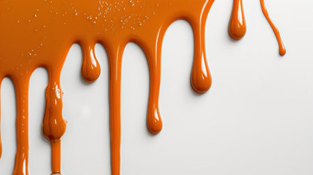 A lively image of orange paint dripping down a white surface, creating a striking contrast that highlights texture, movement, and artistic potential.の素材
