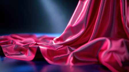 A beautifully draped glossy pink fabric creates a stunning visual with its smooth texture, soft lighting, and captivating shadows, perfect for various design projects.の素材