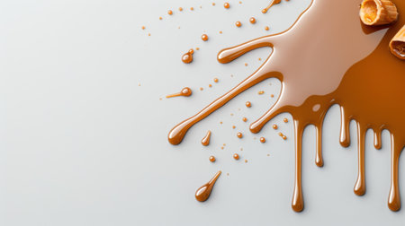 A mesmerizing arrangement of rich chocolate sauce splashes elegantly against a light background, highlighting its smooth texture and tempting allure.の素材