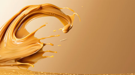 A captivating image of creamy caramel sauce in elegant motion, showcasing rich texture and dynamic flow against a soft background for culinary inspiration.の素材