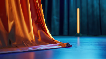 This captivating image showcases vibrant orange drapery elegantly cascading in soft lighting. The creative background adds depth, enhancing visual appeal.の素材