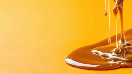 This captivating image features golden honey drizzling smoothly onto a vibrant yellow surface, showcasing its rich and glossy texture. Perfect for food-related themes.の素材