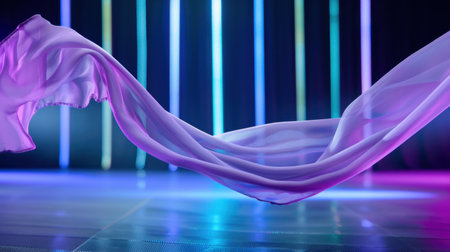 A mesmerizing image featuring flowing fabric in motion against a vibrant backdrop. The interplay of colors and light enhances the dynamic atmosphere, making it ideal for concepts of elegance and creativity.の素材