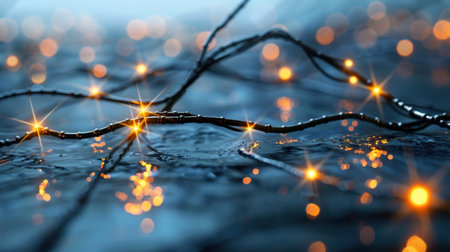 An enchanting scene featuring twinkling lights on a water surface, creating a mesmerizing and serene atmosphere perfect for creative projects.の素材