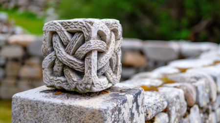A detailed view of a stone carving featuring a serpentine motif, showcasing exceptional craftsmanship and intricate design at a historical site.の素材