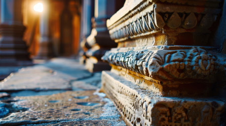 Discover the beauty of vintage stonework captured in exquisite detail, where sunlight enhances the texture and pattern of historical architecture.の素材