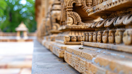 Explore the exquisite details of ancient temple architecture featuring intricate stone carvings and craftsmanship, capturing the beauty of history and cultural heritage.の素材