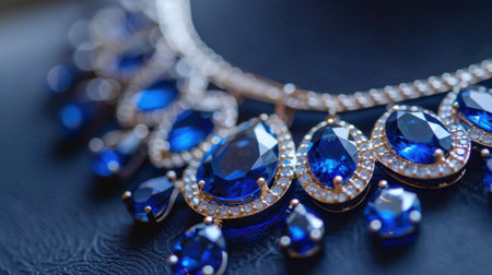 This stunning sapphire necklace features vibrant blue stones and sparkling crystals, perfect for showcasing elegance and sophistication in jewelry design.の素材