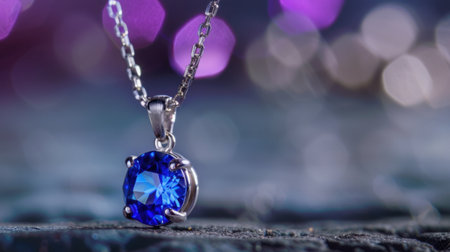A captivating blue gemstone necklace set in silver, displayed against a dreamy bokeh backdrop. Perfect for showcasing elegance and beauty in jewelry design.の素材