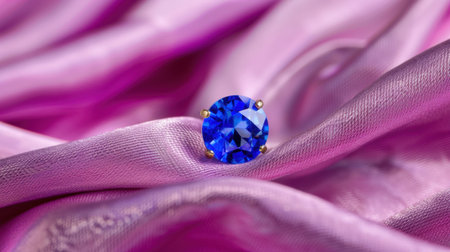 A stunning blue gemstone captures attention as it rests gracefully on luxurious silk fabric, showcasing exquisite color and elegant texture. Perfect for concepts of beauty and sophistication.の素材