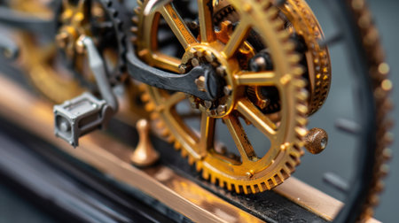 This image captures an intricate watch mechanism featuring golden gears and fine details, highlighting the artistry and precision in timepiece engineering.の素材