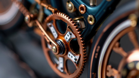 This close-up image showcases the intricate details of a bicycle gear and chain mechanism, highlighting the engineering and design elements in modern cycling.の素材