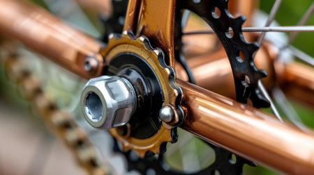 This close-up image showcases a bicycle chain mechanism with stunning copper highlights, emphasizing the precision engineering and craftsmanship involved.の素材