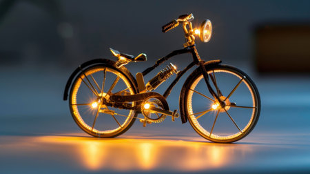 A detailed image of a vintage bicycle model enhanced with LED lights. Perfect for creative themes, this decorative piece brings charm and ambiance to any setting.の素材