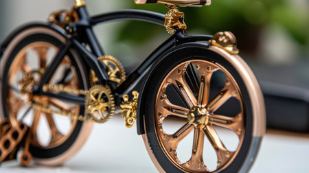 This stunning close-up captures a vintage bicycle model showcasing intricate gears and a stylish design, perfect for art lovers and collectors.の素材
