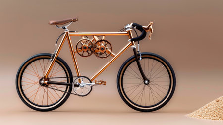 This image features a stylish vintage bike with a distinctive gear system set against a minimalist background, emphasizing its unique design and craftsmanship.の素材