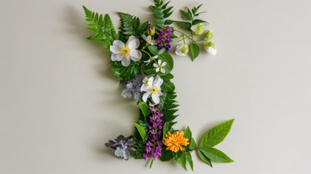 This enchanting floral display showcases the letter L crafted from an array of colorful blooms and lush greenery, perfect for creative projects or decoration.の素材