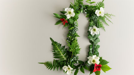 This stunning decorative arrangement features an array of greenery and white flowers, perfect for enhancing any home decor. Ideal for indoor settings.の素材