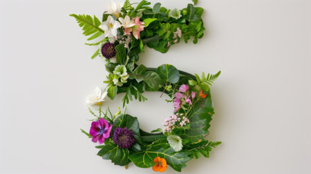 This artful arrangement features the letter S created from fresh flowers and greenery, showcasing the beauty of nature's vibrant colors and textures.の素材